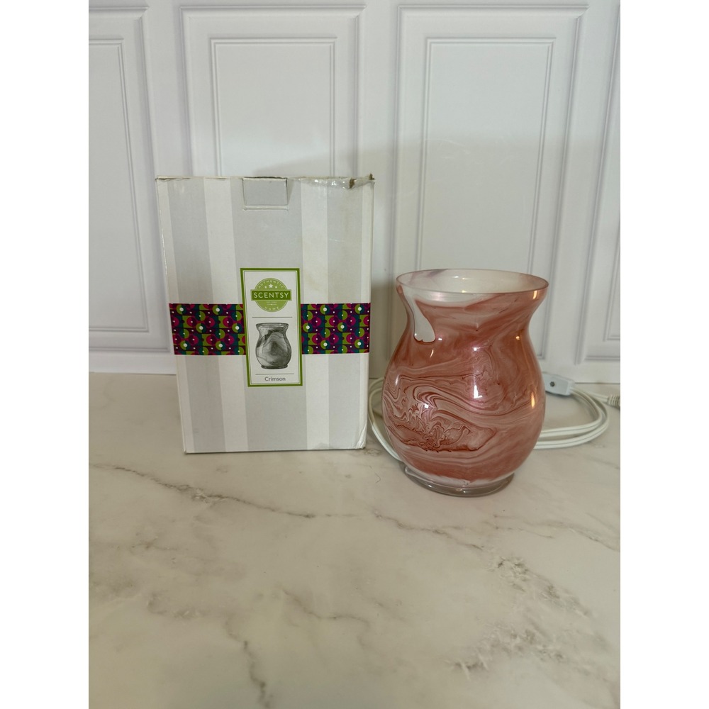 Scentsy Crimson Glass Electric Wax Warmer Base Only Red Marbled Swirl